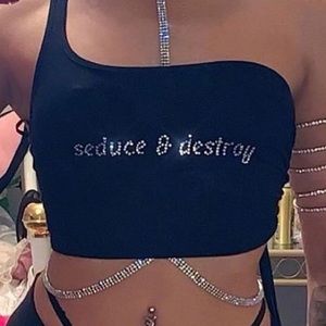 Omighty y2k one shoulder black crop top